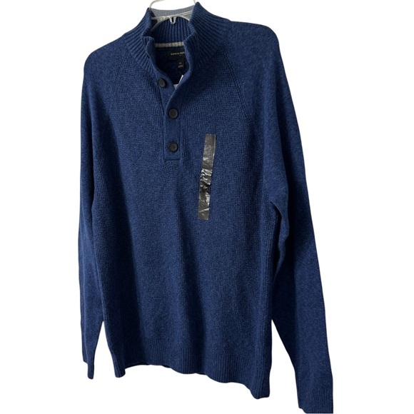 Banana Republic Mens Quarter Button Blue Wool Sweater XL - Picture 3 of 15